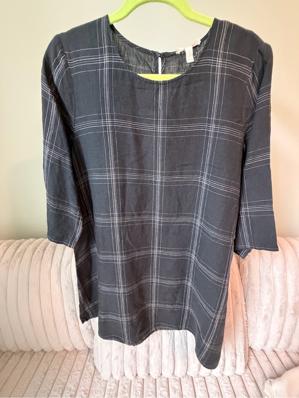 Eileen Fisher Charcoalt Black Plaid Midi Dress